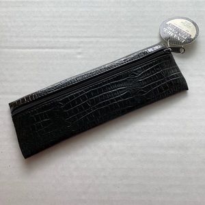 [Free If You Bundle $10+] Glossy Black Faux Snakeskin Texture Slim Pencil Case